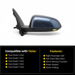 OEM Side Rear View Mirror Compatible with 2017-2023 Tesla Model 3 Anti-Glare Glass with Mirror Memory Power Heated Power Folding