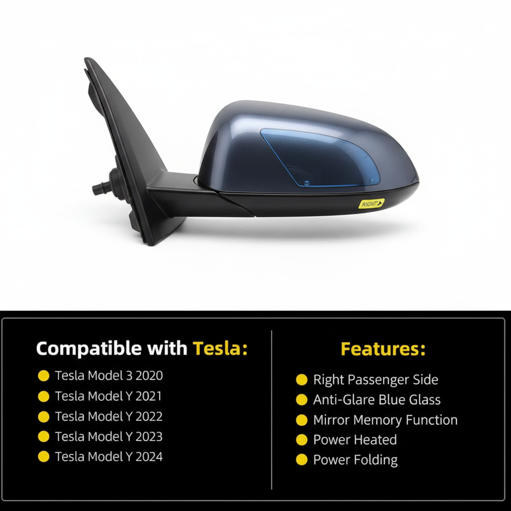 OEM Side Rear View Mirror Compatible with 2017-2023 Tesla Model 3 Anti-Glare Glass with Mirror Memory Power Heated Power Folding