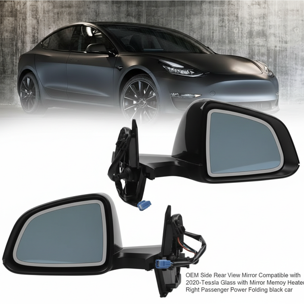 OEM Side Rear View Mirror Compatible with 2017-2023 Tesla Model 3 Anti-Glare Glass with Mirror Memory Power Heated Power Folding