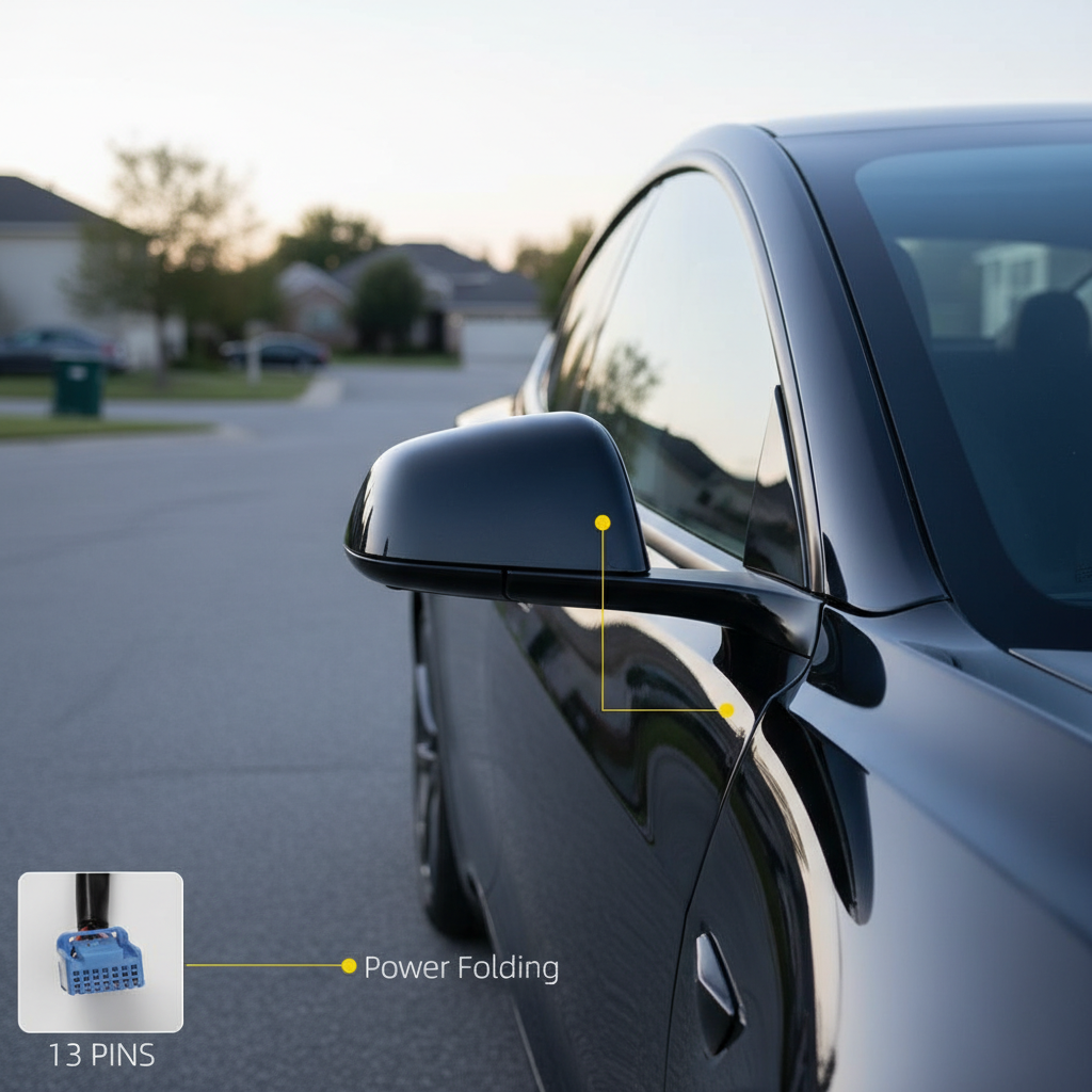 OEM Side Rear View Mirror Compatible with 2017-2023 Tesla Model 3 Anti-Glare Glass with Mirror Memory Power Heated Power Folding