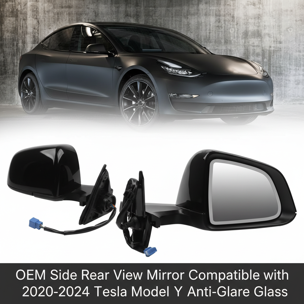OEM Side Rear View Mirror Compatible with 2020-2023 Tesla Model Y Anti-Glare Glass with Mirror Memory Power Heated Power Folding