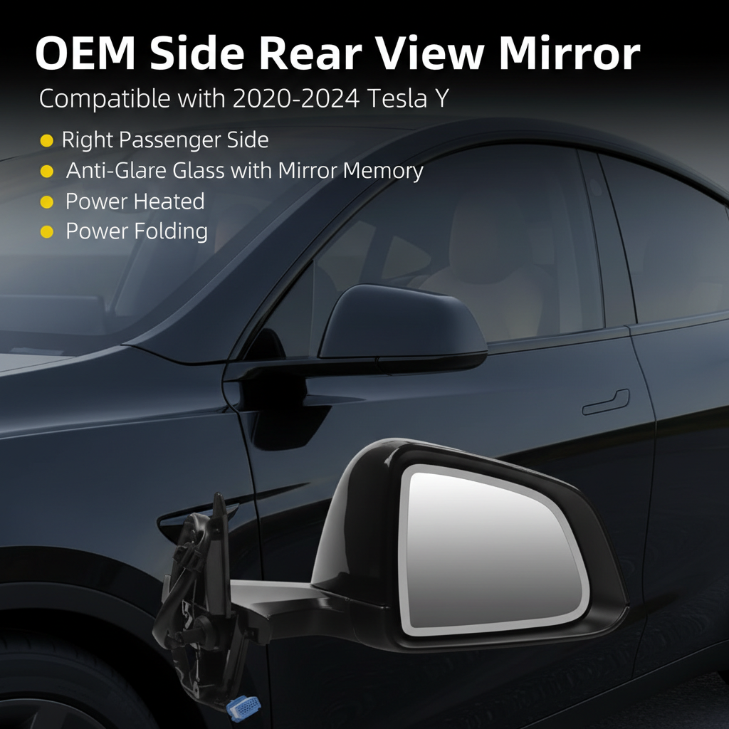 OEM Side Rear View Mirror Compatible with 2020-2023 Tesla Model Y Anti-Glare Glass with Mirror Memory Power Heated Power Folding